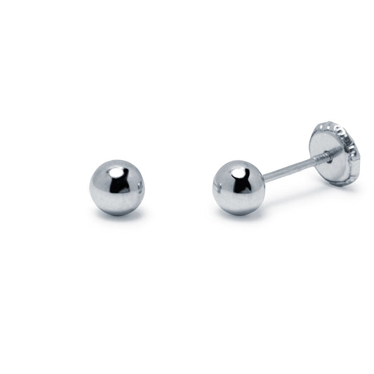 Pendientes Bebé Bola Lisa de 4x4 en Oro Blanco 9 Kilates