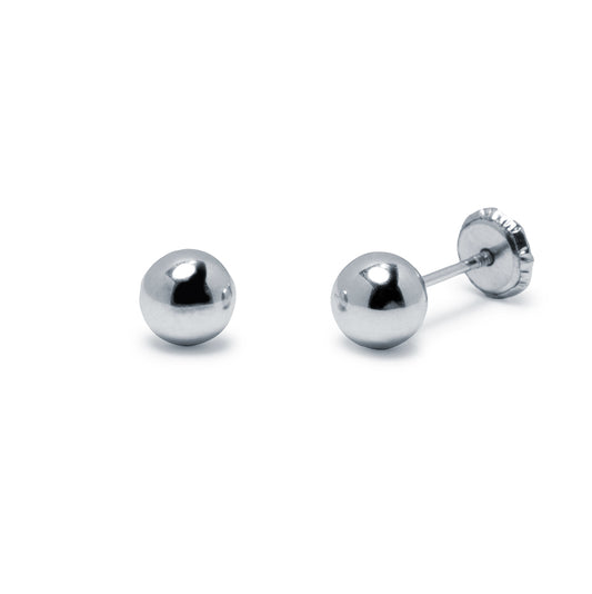 Pendientes Bebé Bola Lisa de 5x5 en Oro Blanco 9 Kilates