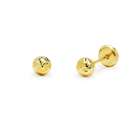 Pendientes Bebé Bola Tallada 4x4 en Oro Amarillo 9 Kilates