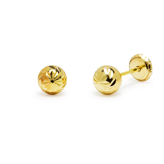 Pendientes Bebé Bola Tallada 5x5 en Oro Amarillo 9 Kilates