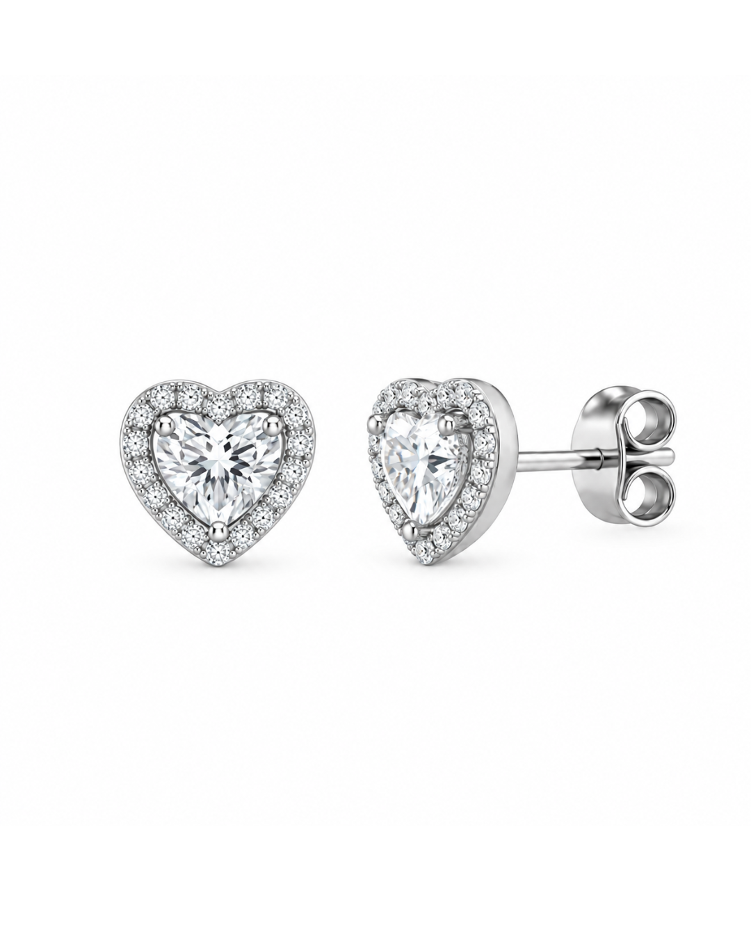 Pendientes Corazón de Plata de Ley 925 con Moissanita