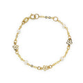 Pulsera de Oro de 9 Quilates con Flores y Perlas para Bebé
