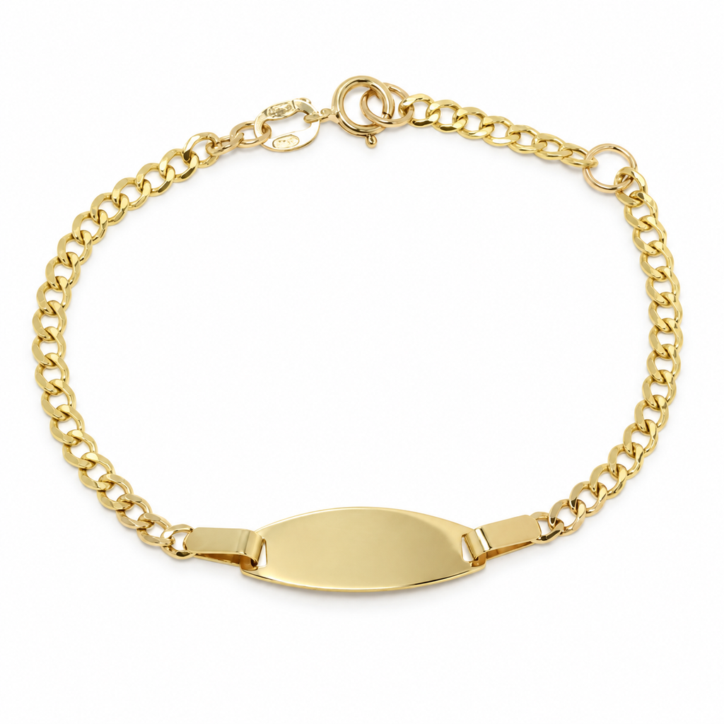 Pulsera Nomeolvides  Barbada con Placa Oval de Oro de 9 Quilates para Bebé