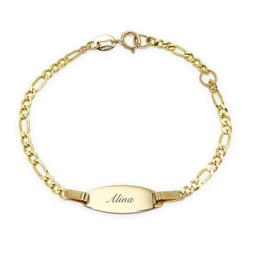 Pulsera Bebé Nomeolvides 3x1 Ovalada en Oro Amarillo 9 Kilates