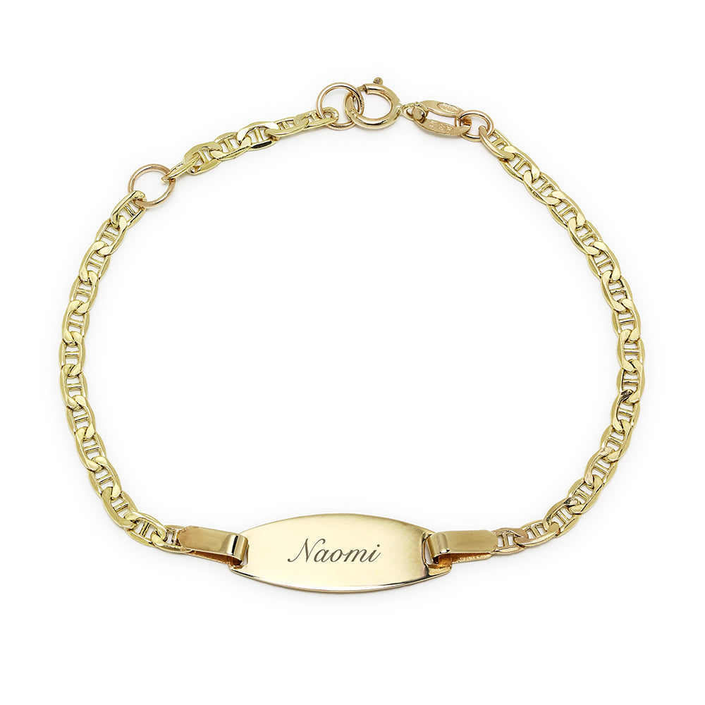 Pulsera Bebé Nomeolvides Travesino Ovalada en Oro Amarillo 9 Kilates