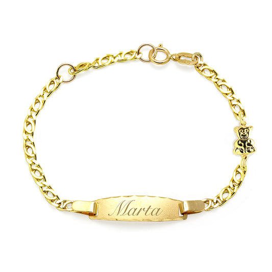 Pulsera Bebé Nomeolvides Oso en Oro Amarillo 9 Kilates