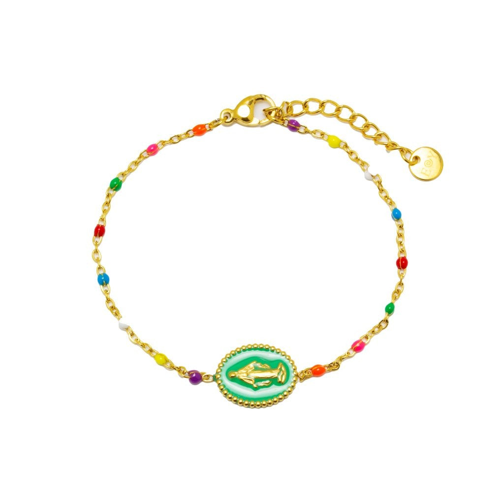 Pulsera Medalla Virgen Tesi con Piedras de Acero Inoxidable