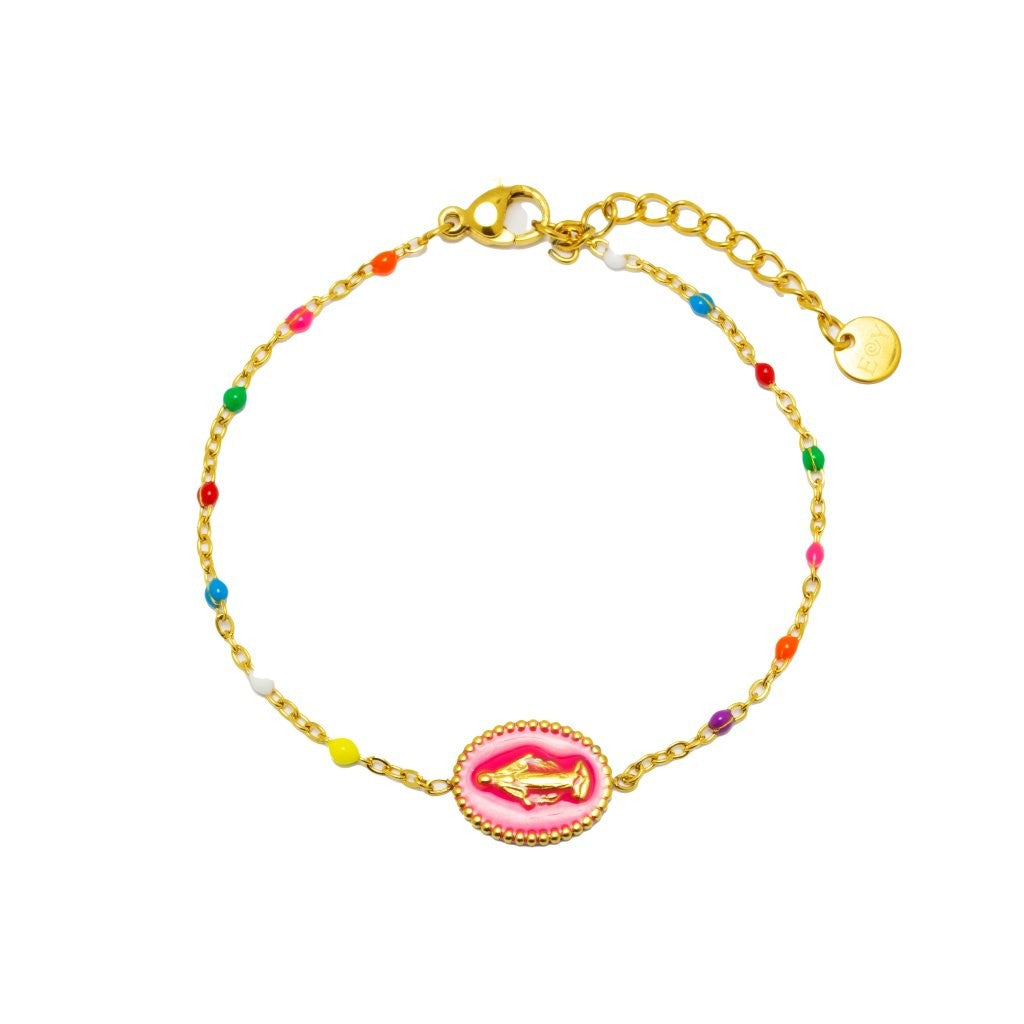 Pulsera Medalla Virgen Tesi con Piedras de Acero Inoxidable