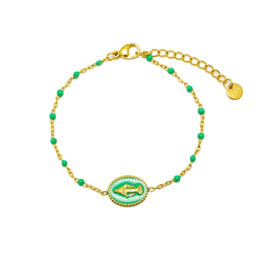 Pulsera Medalla Virgen Tesi con Piedras de Acero Inoxidable