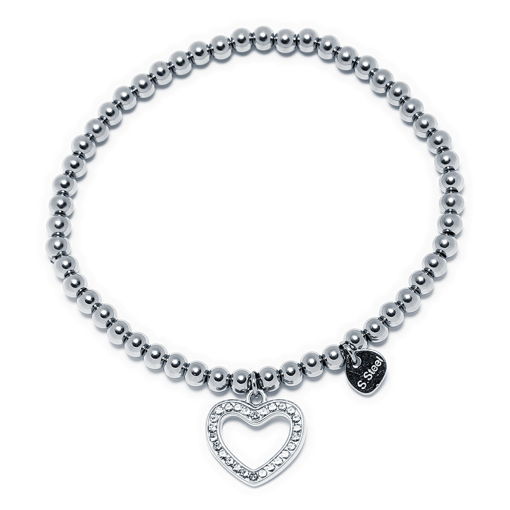 Pulsera Elástica Tesi de Acero con Corazón de Circonita