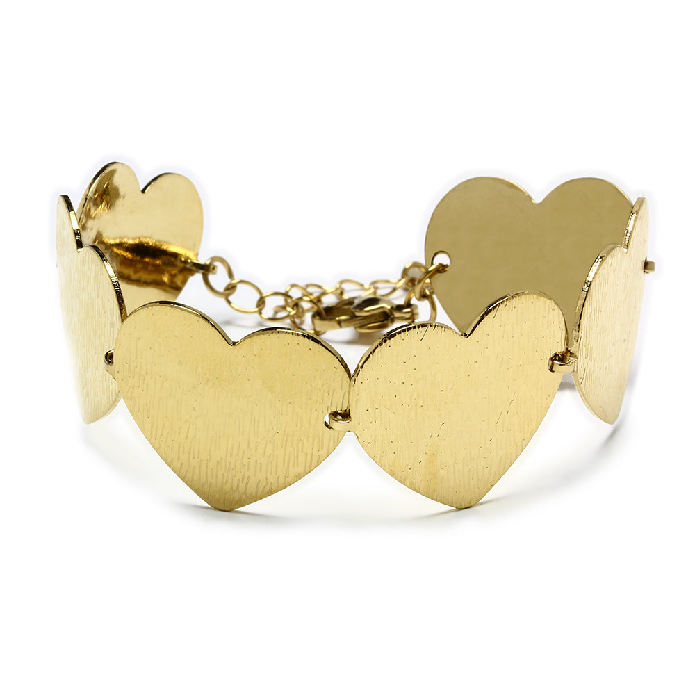 Pulsera de Acero Inoxidable con Corazones Grabados