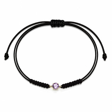 Pulsera Hilo Macrame Topacio Amatista Redonda en Oro Amarillo 9 Kilates