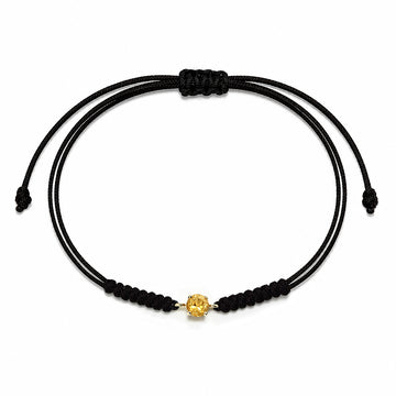 Pulsera Hilo Macrame Topacio Citrino Redonda en Oro Amarillo 9 Kilates