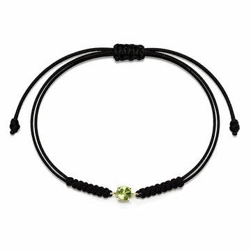 Pulsera Hilo Macrame Topacio Peridoto Redonda en Oro Amarillo 9 Kilates
