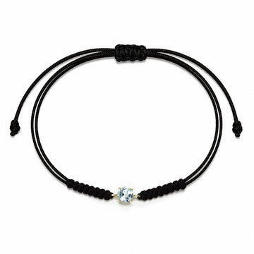 Pulsera Hilo Macrame Topacio Azul Redonda en Oro Amarillo 9 Kilates