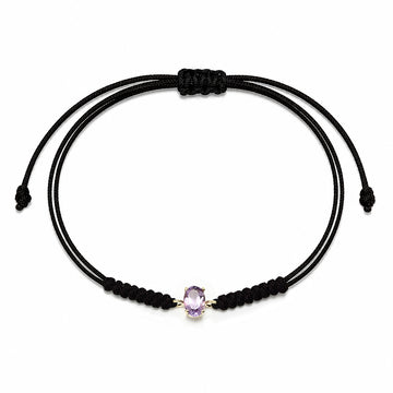 Pulsera Hilo Macrame Topacio Amatista Ovalada en Oro Amarillo 9 Kilates