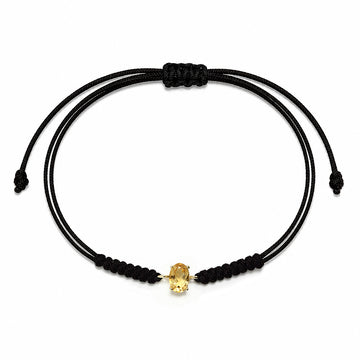 Pulsera Hilo Macrame Topacio Citrino Ovalada en Oro Amarillo 9 Kilates