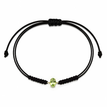 Pulsera Hilo Macrame Topacio Peridoto Ovalada en Oro Amarillo 9 Kilates