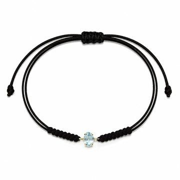 Pulsera Hilo Macrame Topacio Azul Ovalada en Oro Amarillo 9 Kilates