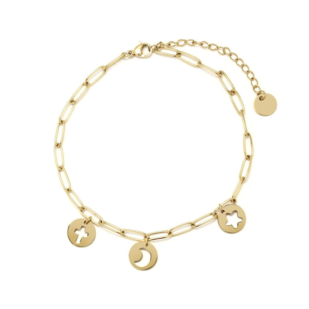 Tobillera con Motivos de Acero Dorado