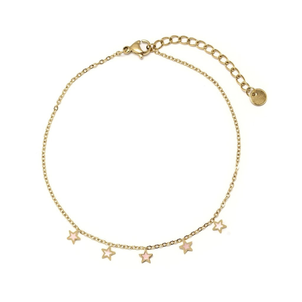 Tobillera con Estrellistas  de Acero Dorado