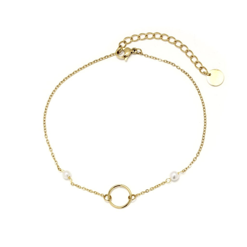 Tobillera de Aro y Perlas de Acero Dorado
