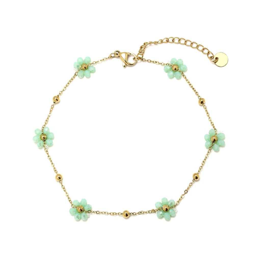 Tobillera con Flores Margaritas de Acero Dorado