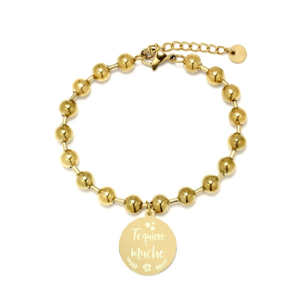 Pulsera de Bolas Te quiero de Acero Dorado