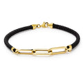 Pulsera de Cuero Negro con Eslabones de Oro de 9 Quilates