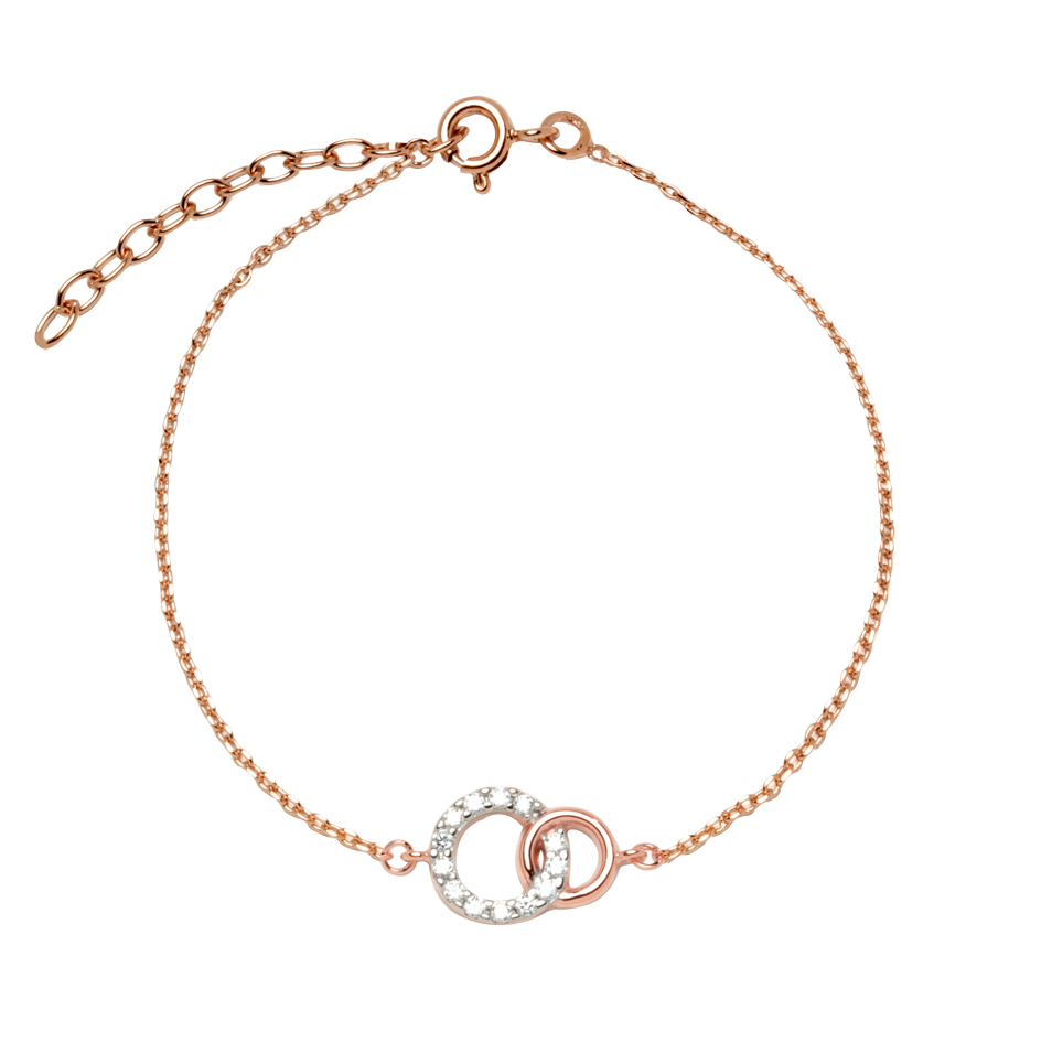 Pulsera 2 Aros Entrelazados y Circonitas en Plaqué Oro Rosa de 3 Micras