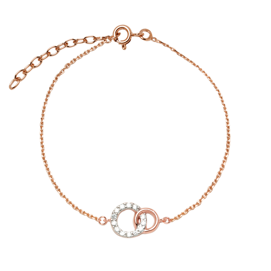 Pulsera 2 Aros Entrelazados y Circonitas en Plaqué Oro Rosa de 3 Micras