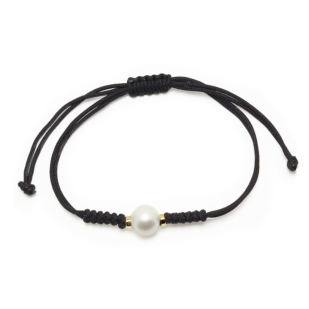 Pulsera Macramé de Oro de 9 Quilates con Perla