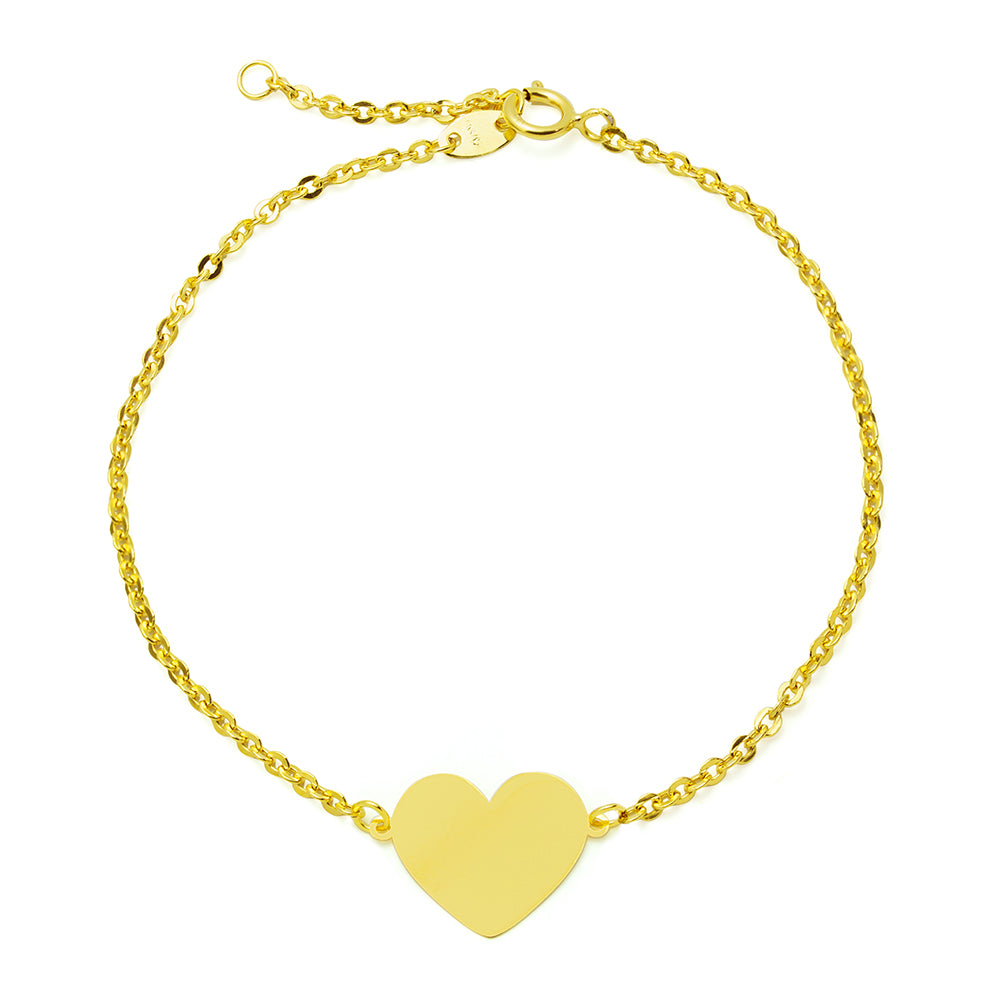 Pulsera Corazón Liso en Oro Amarillo 9 Kilates