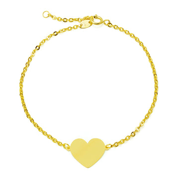 Pulsera Corazón Liso en Oro Amarillo 9 Kilates