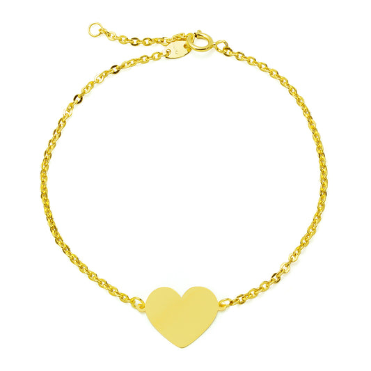 Pulsera Corazón Liso en Oro Amarillo 9 Kilates