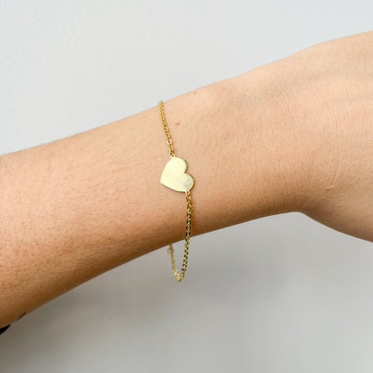 Pulsera Corazón Liso en Oro Amarillo 9 Kilates