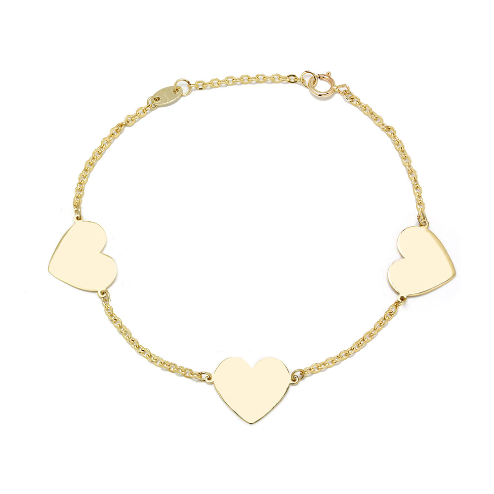 Pulsera de Tres Corazones de Oro de 9 Quilates