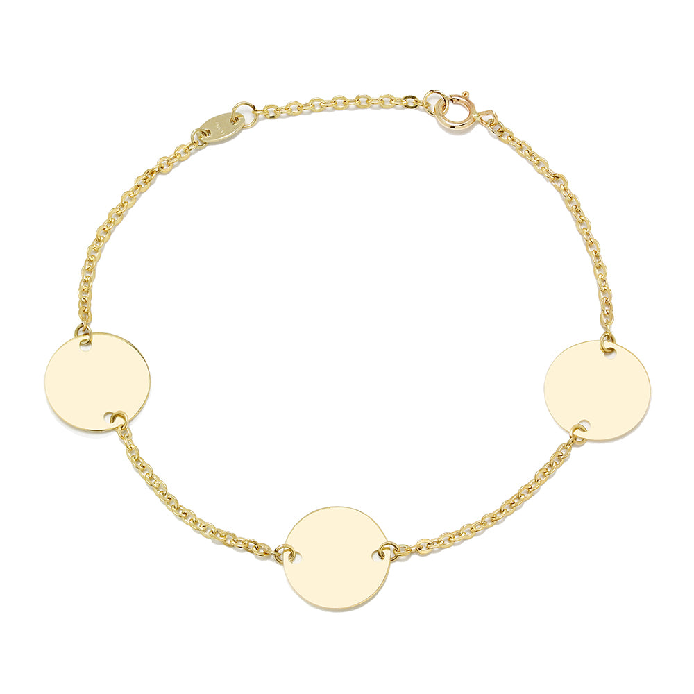 Pulsera de Tres Discos de Oro de 9 Quilates