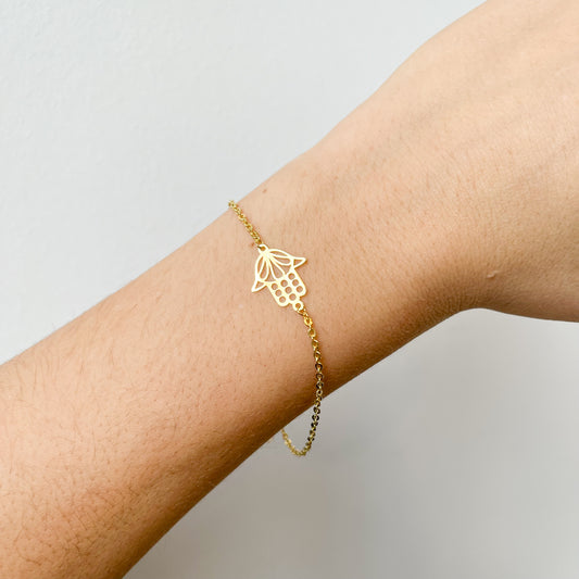 Pulsera Mano de Fátima Lisa en Oro Amarillo de 9 Kilates