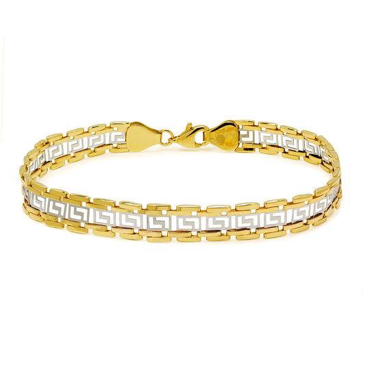 Pulsera Grecas Ancha en Oro Bicolor 9 Kilates