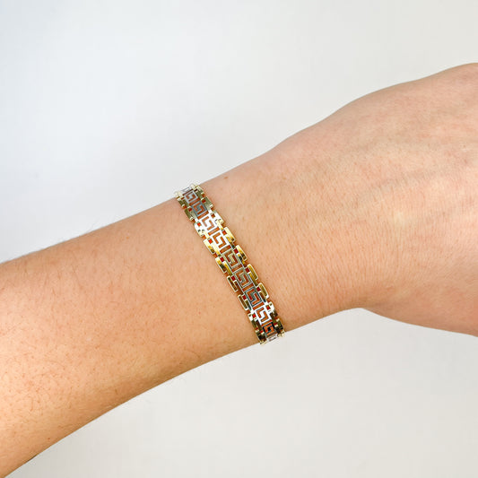 Pulsera Grecas Ancha en Oro Bicolor 9 Kilates