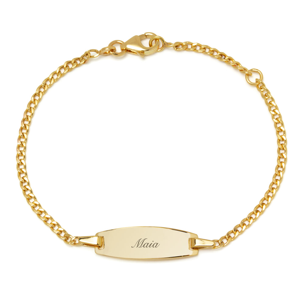 Pulsera Bebé Nomeolvides Ovalada en Oro Amarillo 9 Kilates