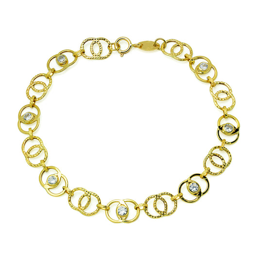 Pulsera Eternidad con Circonitas Grabada en Oro Amarillo 18 Kilates