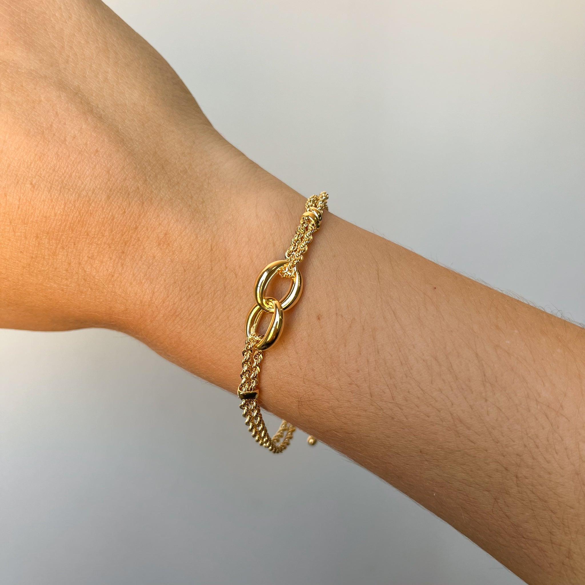 Pulsera Cordón con 2 Aros 17cm en Oro Amarillo 18 Kilates