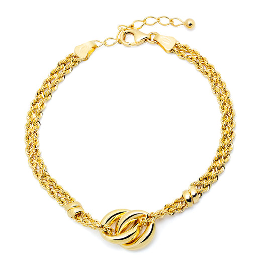 Pulsera Cordón con 2 Aros 17cm en Oro Amarillo 18 Kilates