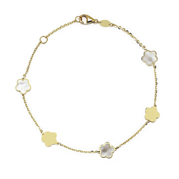 Pulsera Flores con Nácar en Oro Amarillo 9 Kilates