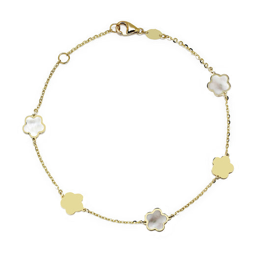 Pulsera Flores con Nácar en Oro Amarillo 9 Kilates