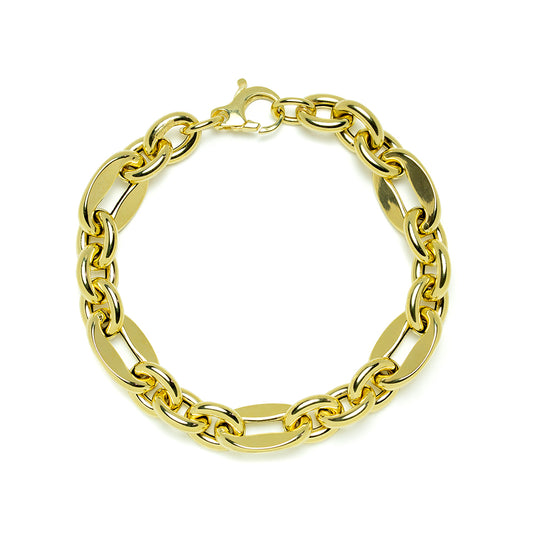 Pulsera Eslabones Combinados Oro Amarillo de 9 Kilates