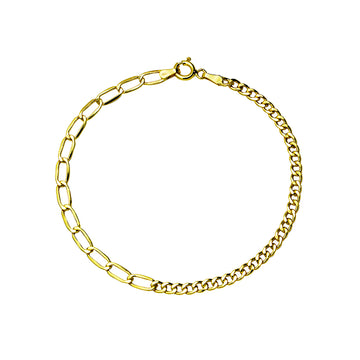 Pulsera Combinada Barbada y Bilbao en Oro Amarillo 9 Kilates