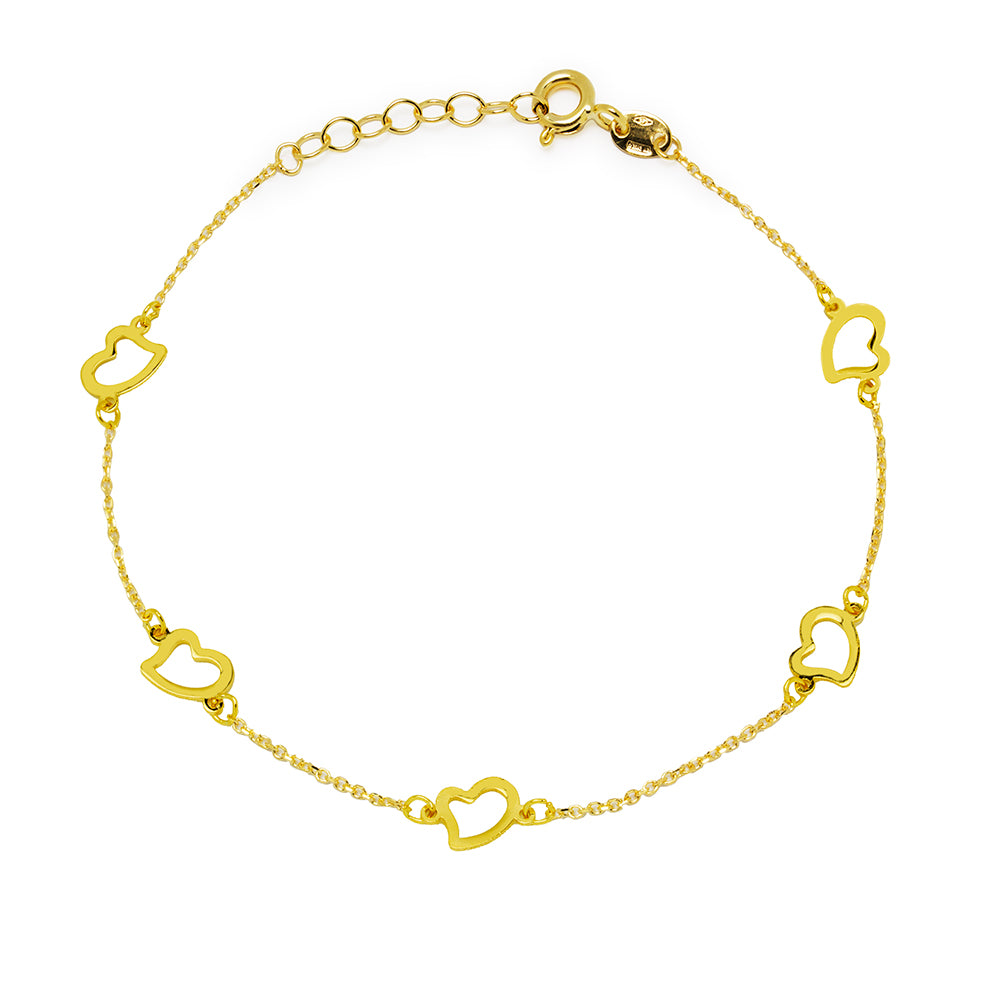 Pulsera 5 corazones en Oro Amarillo de 9 Kilates